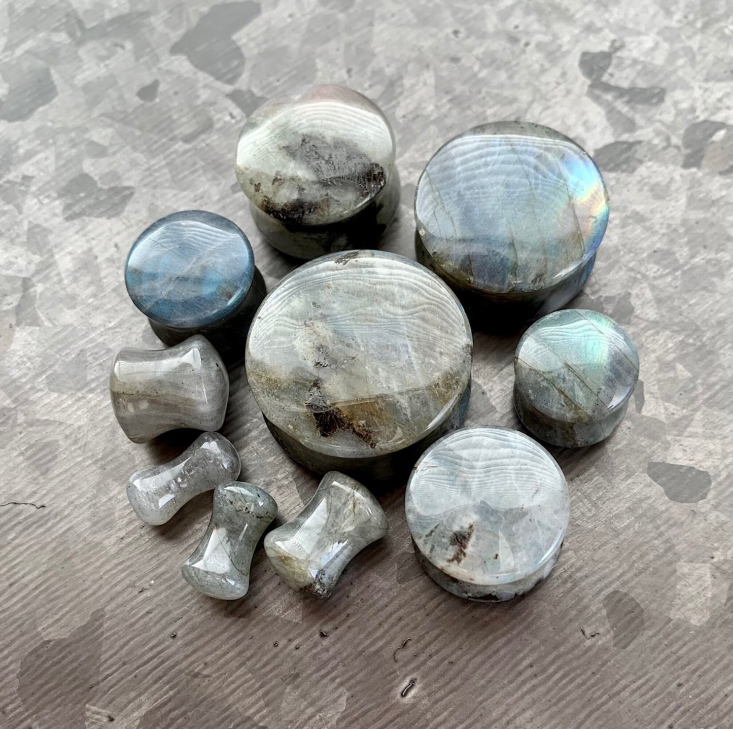 PAIR of Unique Labradorite Organic Natural Stone Double Flare Plugs/Tunnels - Gauges 4g (5mm) up to 1" (25mm) available!