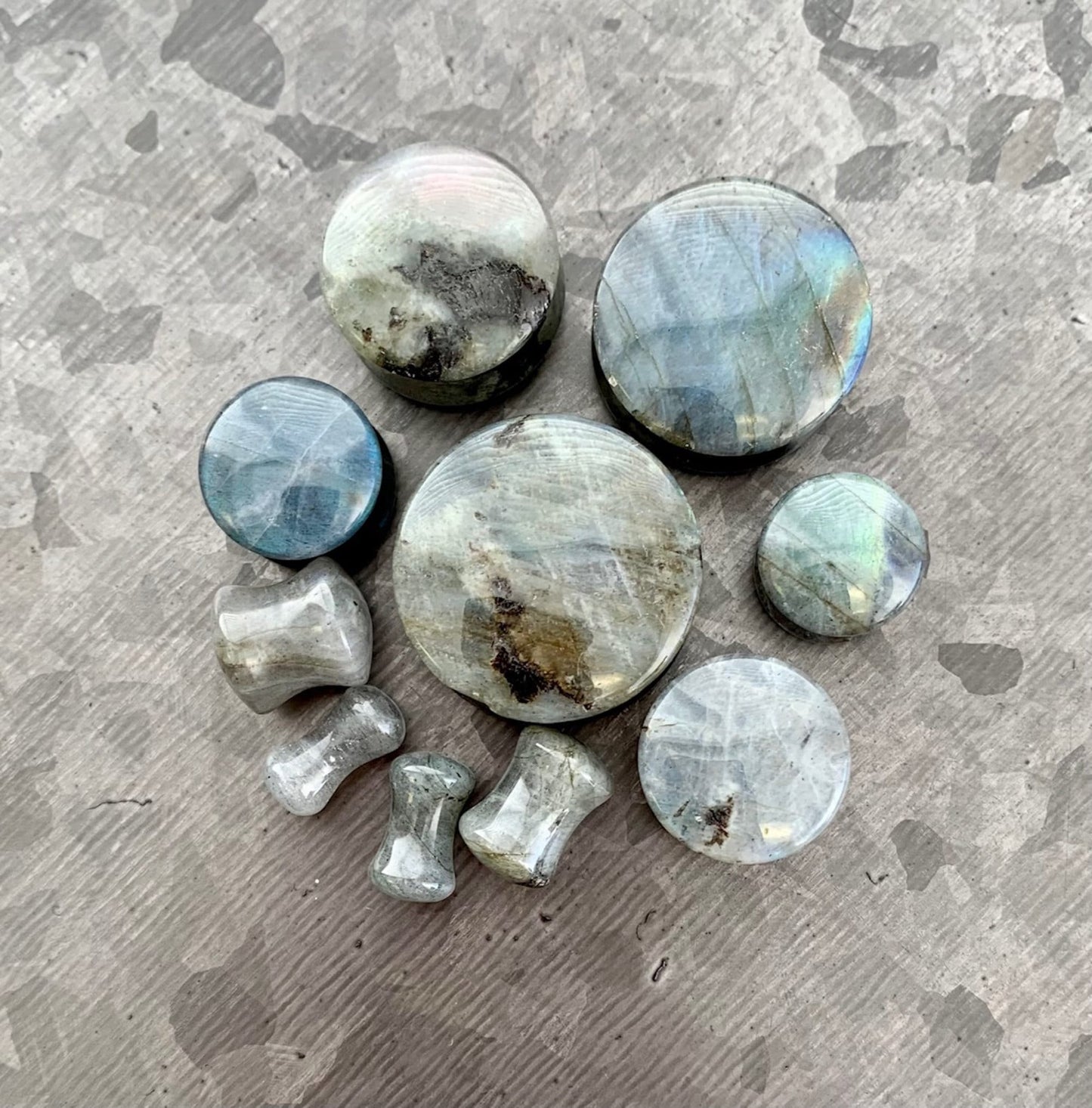 PAIR of Unique Labradorite Organic Natural Stone Double Flare Plugs/Tunnels - Gauges 4g (5mm) up to 1" (25mm) available!