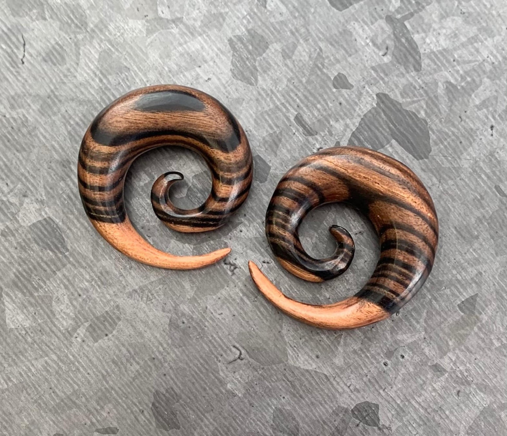 PAIR of Unique Organic Ebony Wood Spiral Tapers/Plugs - Gauges 4g (5mm) thru 0000 (12mm) available!