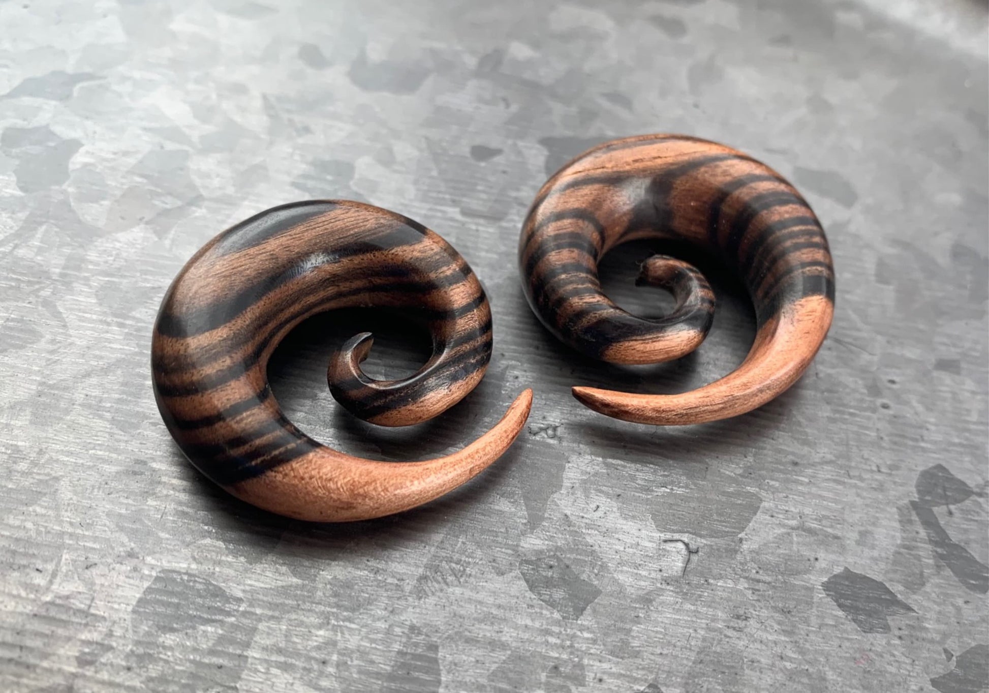 PAIR of Unique Organic Ebony Wood Spiral Tapers/Plugs - Gauges 4g (5mm) thru 0000 (12mm) available!