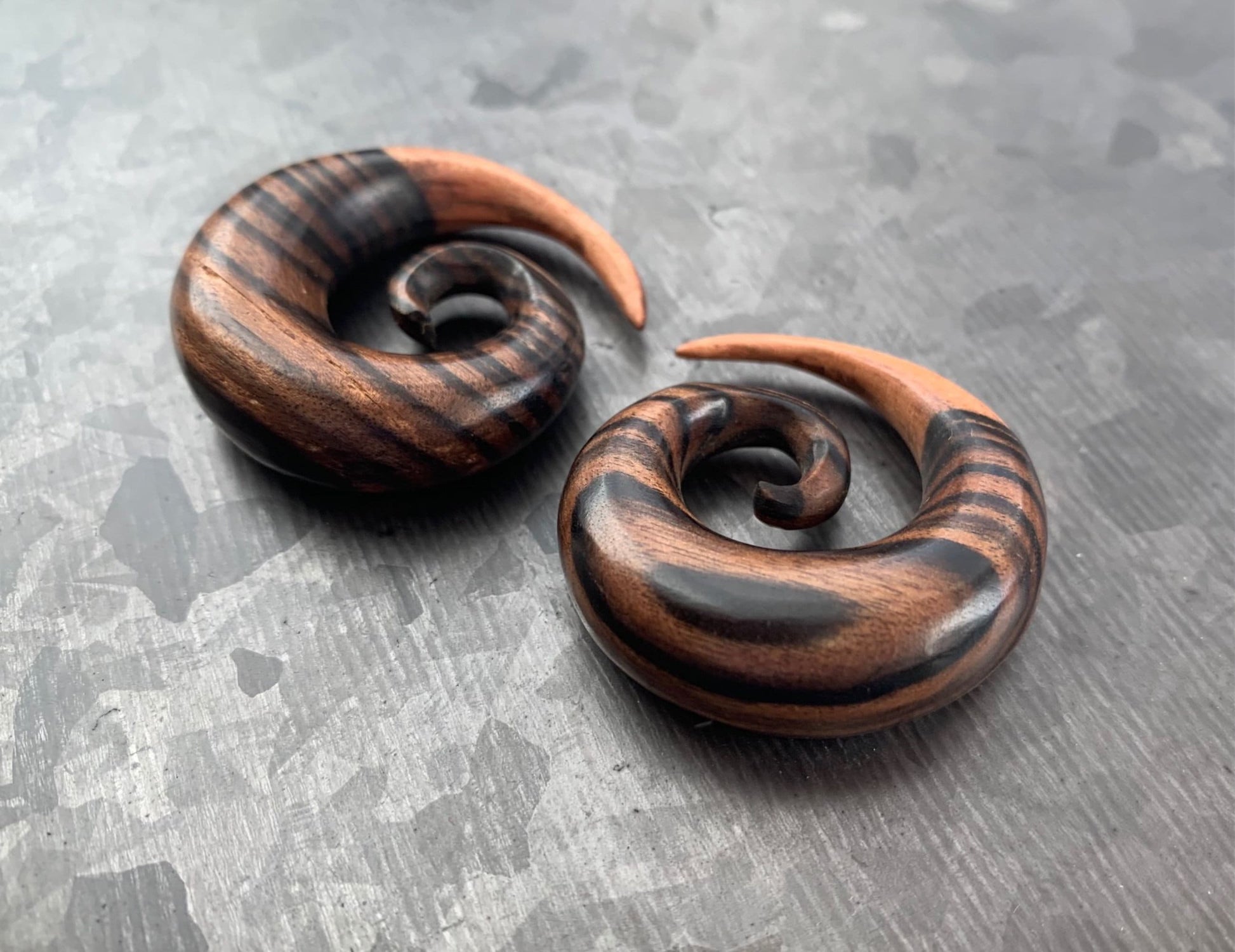 PAIR of Unique Organic Ebony Wood Spiral Tapers/Plugs - Gauges 4g (5mm) thru 0000 (12mm) available!