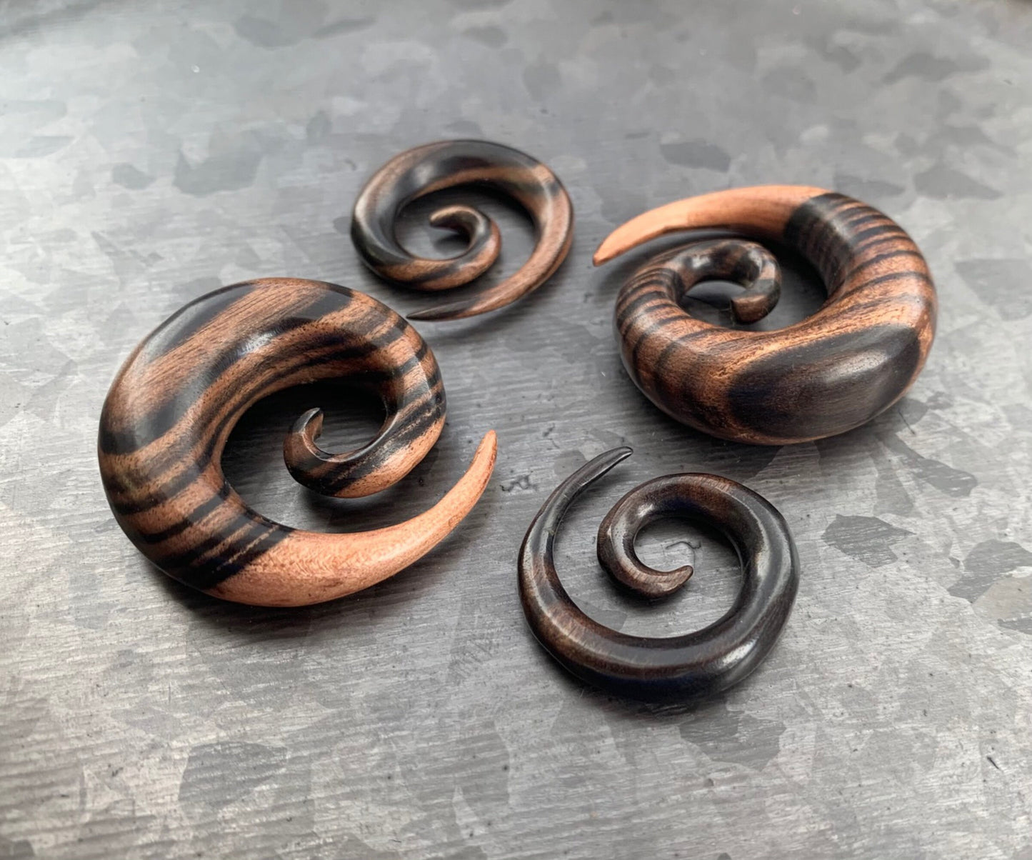 PAIR of Unique Organic Ebony Wood Spiral Tapers/Plugs - Gauges 4g (5mm) thru 0000 (12mm) available!