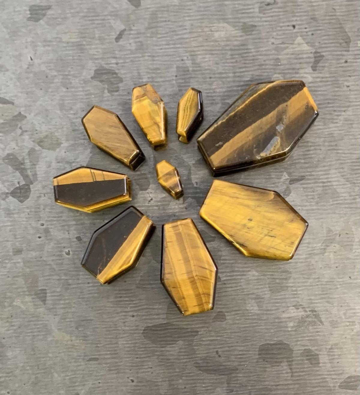 PAIR of Unique Coffin Shaped Organic Tiger Eye Double Flare Stone Plugs - Gauges 2g (6mm) to 1" (25mm) available!