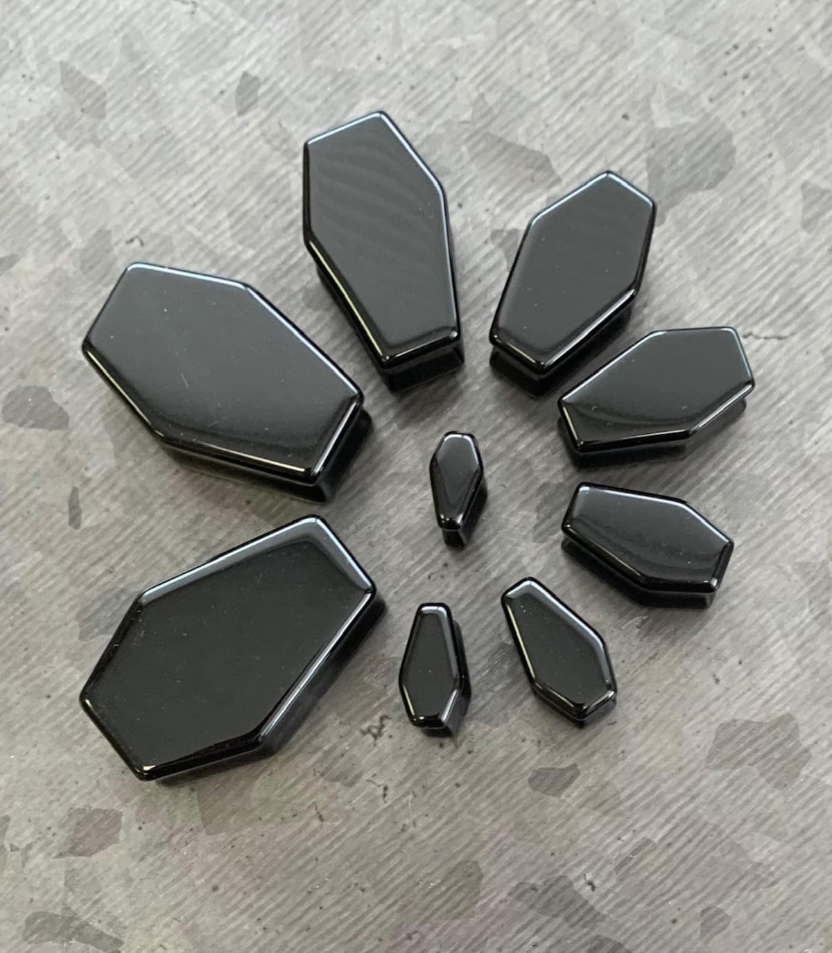 PAIR of Unique Coffin Shaped Organic Black Obsidian Double Flare Stone Plugs - Gauges 2g (6mm) to 1" (25mm) available!
