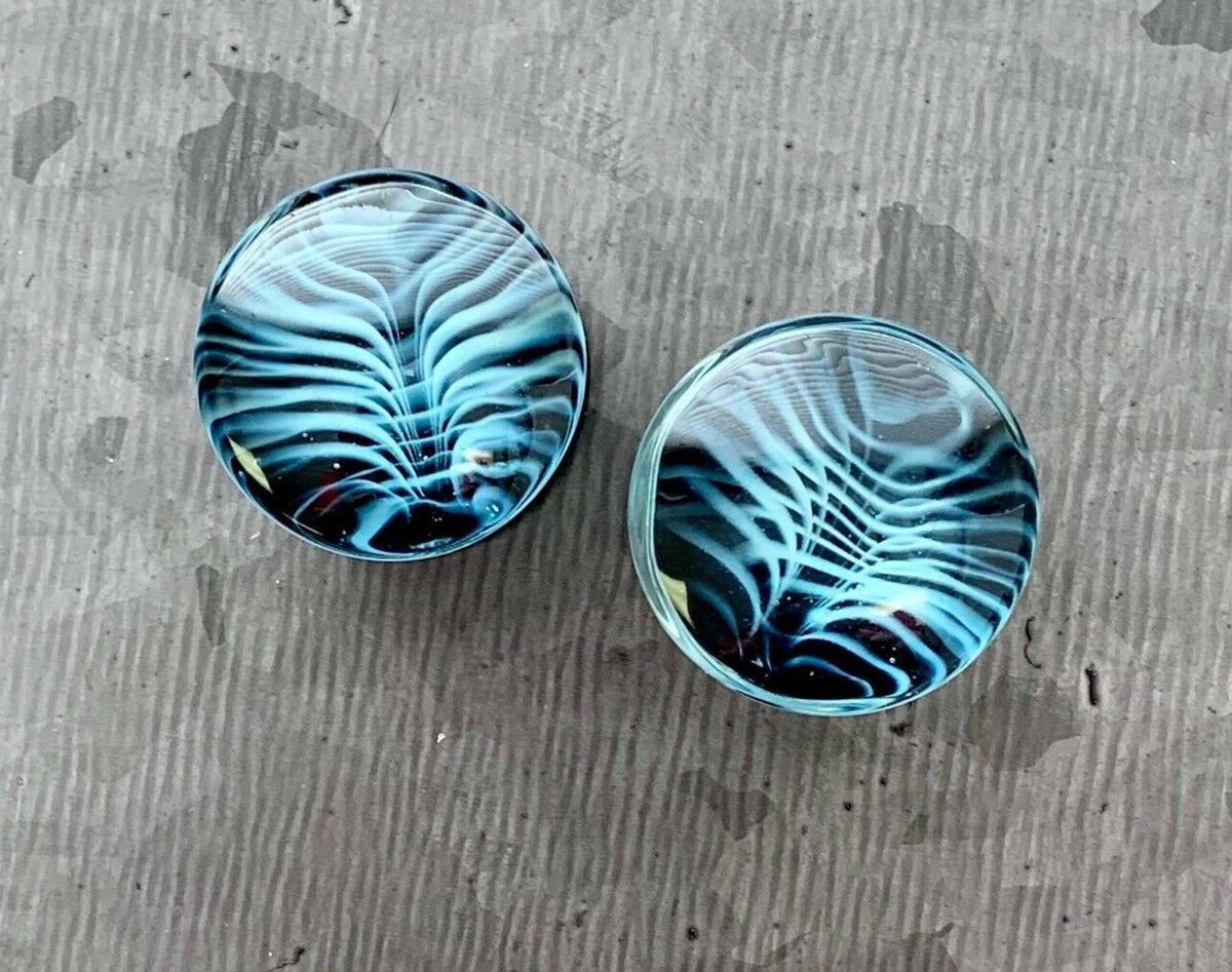 PAIR of Unique Black & White Design Pyrex Glass Double Flare Plugs - Gauges 2g (6mm) through 3/4" (19mm) available!19mm) available!