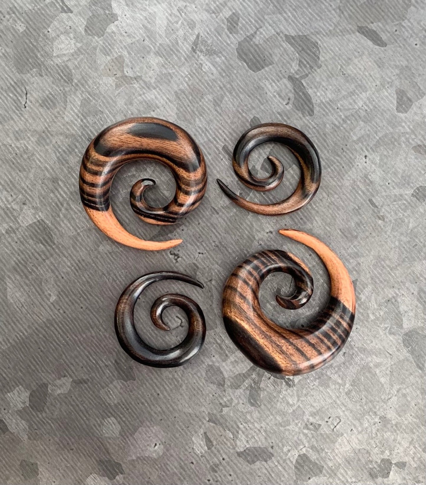 PAIR of Unique Organic Ebony Wood Spiral Tapers/Plugs - Gauges 4g (5mm) thru 0000 (12mm) available!