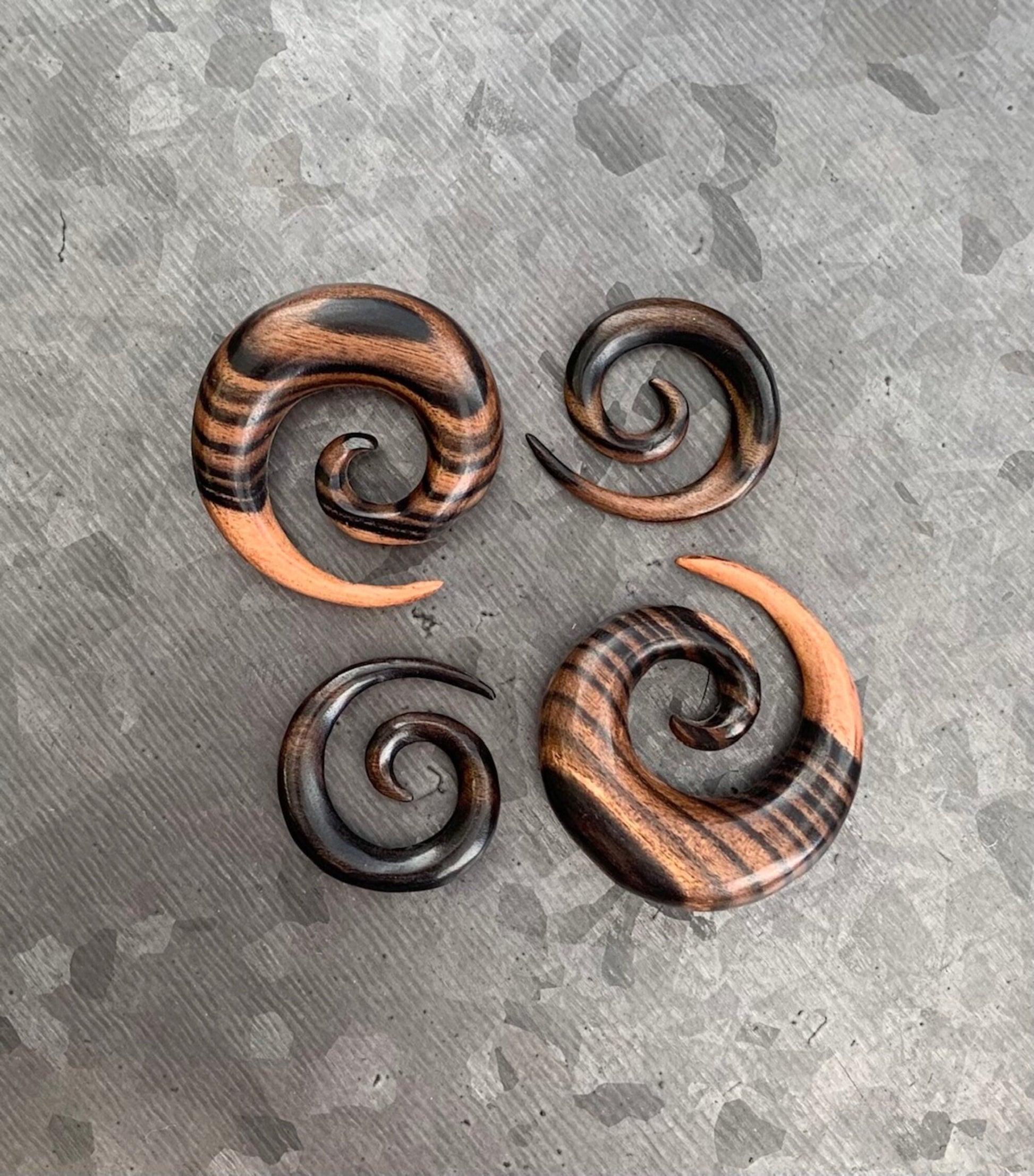 PAIR of Unique Organic Ebony Wood Spiral Tapers/Plugs - Gauges 4g (5mm) thru 0000 (12mm) available!