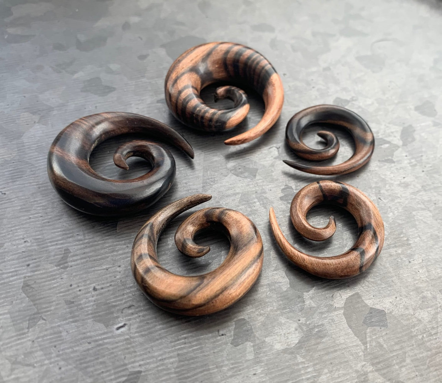 PAIR of Unique Organic Ebony Wood Spiral Tapers/Plugs - Gauges 4g (5mm) thru 0000 (12mm) available!