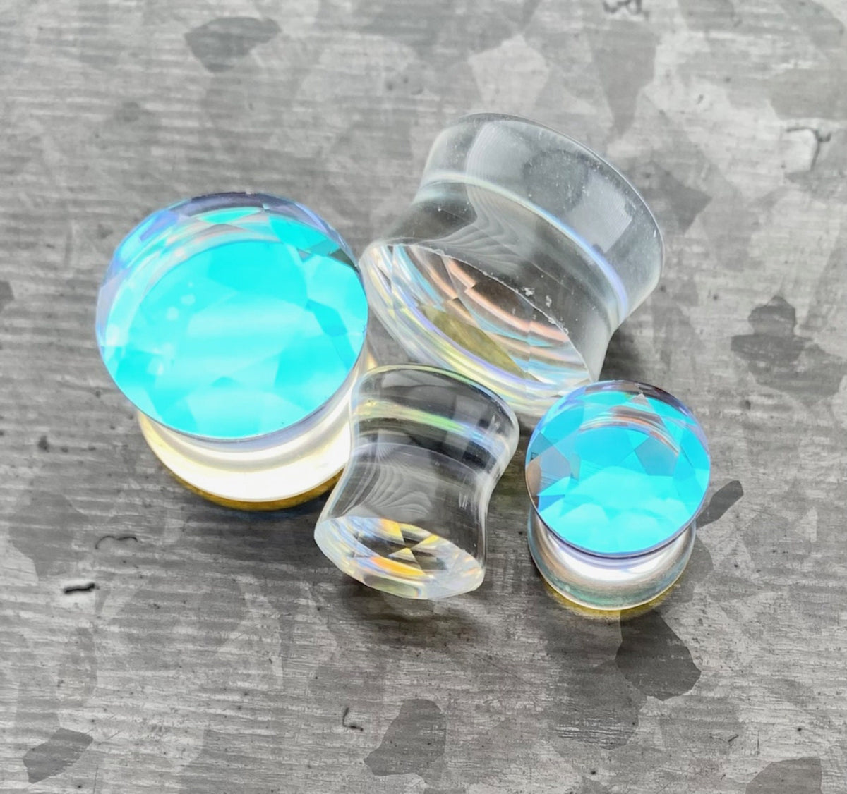 PAIR of Stunning Faceted Iridescent Glass Double Flare Plugs - Gauges 0g (8mm) through 5/8" (16mm) available!