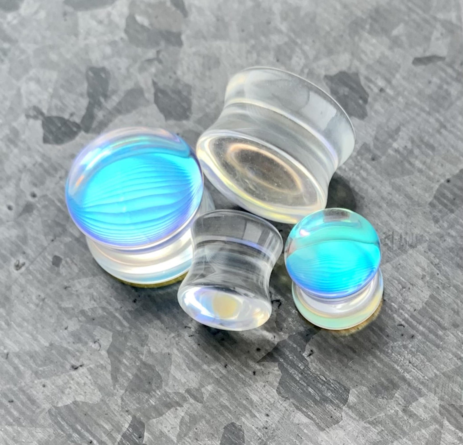 PAIR of Beautiful Iridescent Glass Double Flare Plugs - Gauges 2g (6mm) through 1 1/4" (32mm) available!