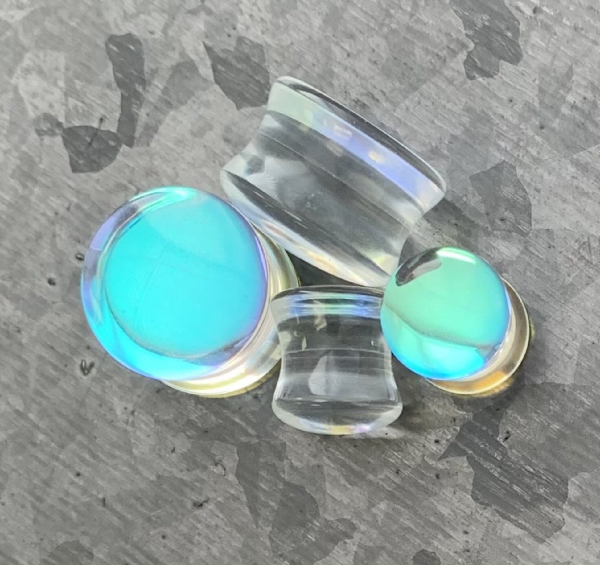 PAIR of Beautiful Iridescent Glass Double Flare Plugs - Gauges 2g (6mm) through 1 1/4" (32mm) available!