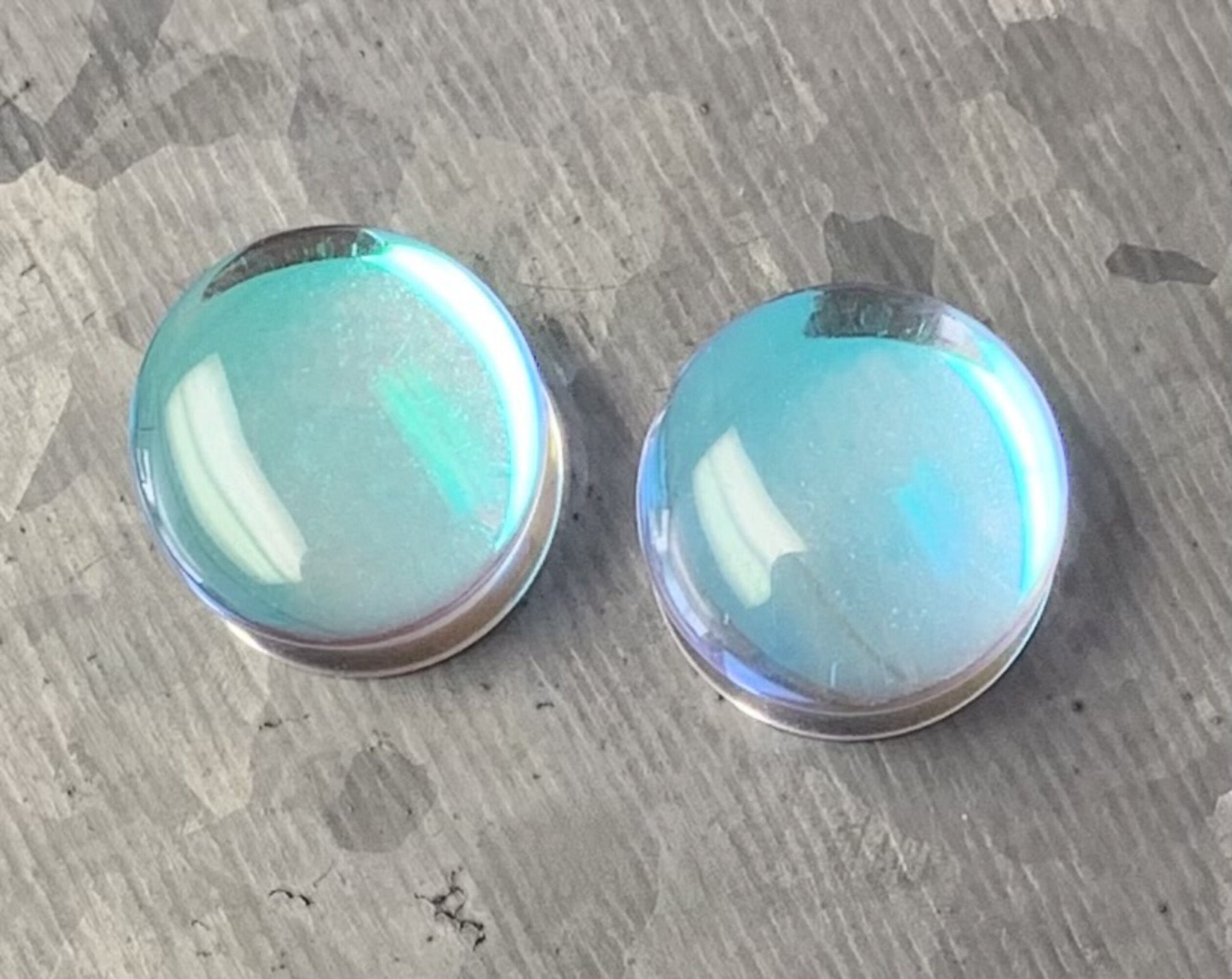 PAIR of Beautiful Iridescent Glass Double Flare Plugs - Gauges 2g (6mm) through 1 1/4" (32mm) available!