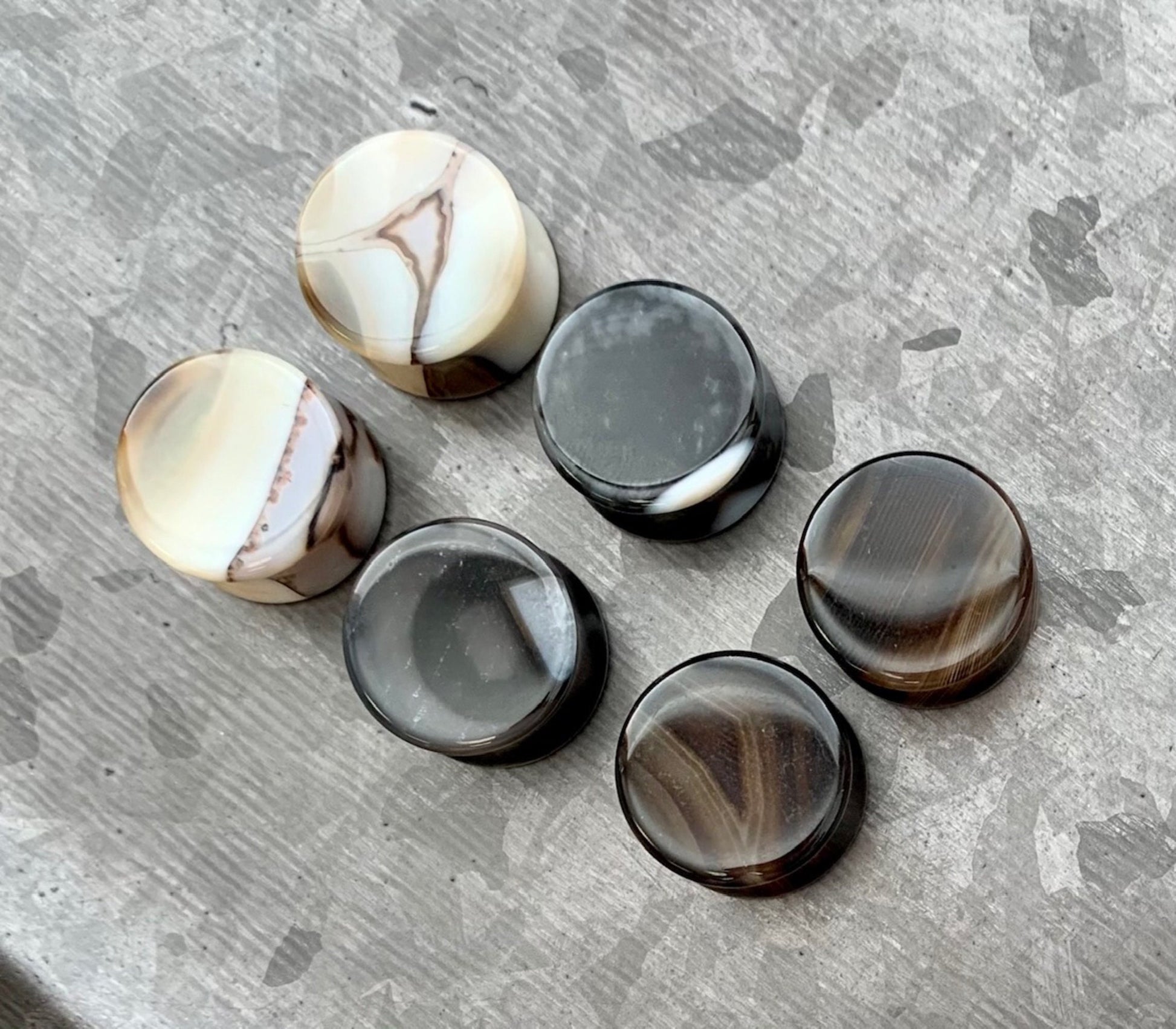 PAIR of Unique Black Striped Agate Organic Double Flare Stone Tunnels- Gauges 2g (6mm) to 13/16" (20mm) available!