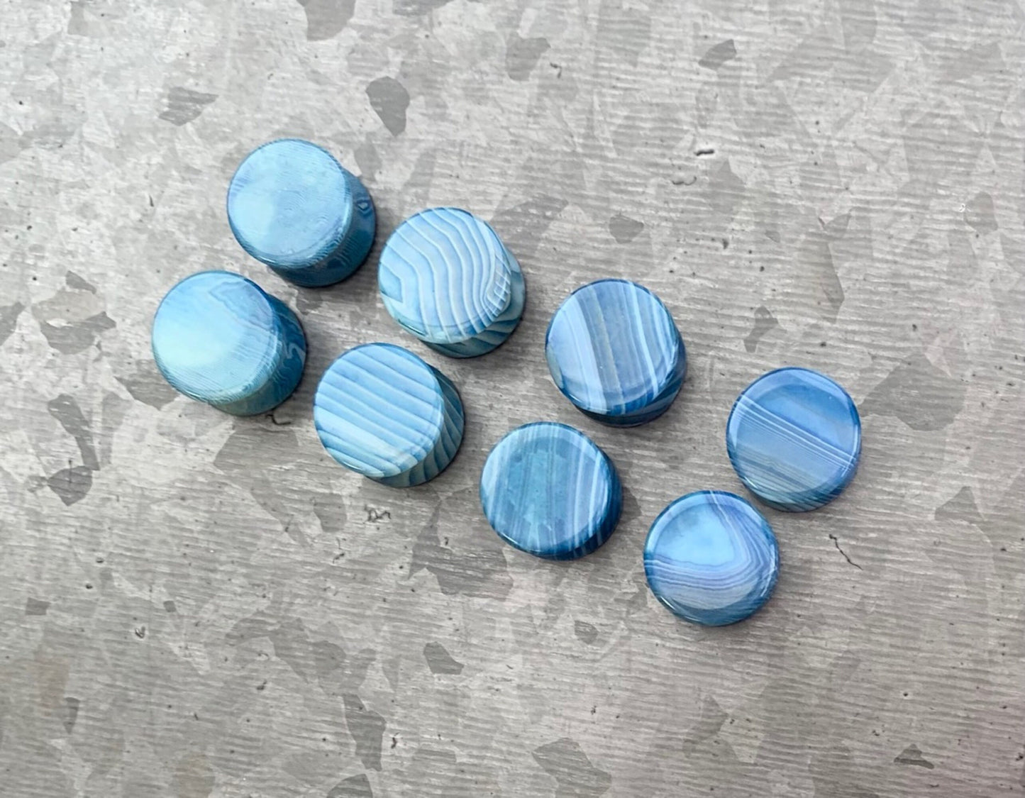 PAIR of Unique Blue Striped Agate Organic Double Flare Stone Tunnels- Gauges 2g (6mm) to 5/8" (16mm) available!