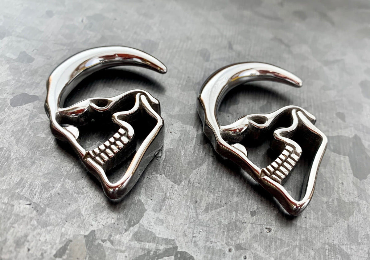 PAIR of Stunning 316L Surgical Steel Skull Hanging Tapers Expanders - Gauges 14g (1.6mm) thru 0g (8mm) available!