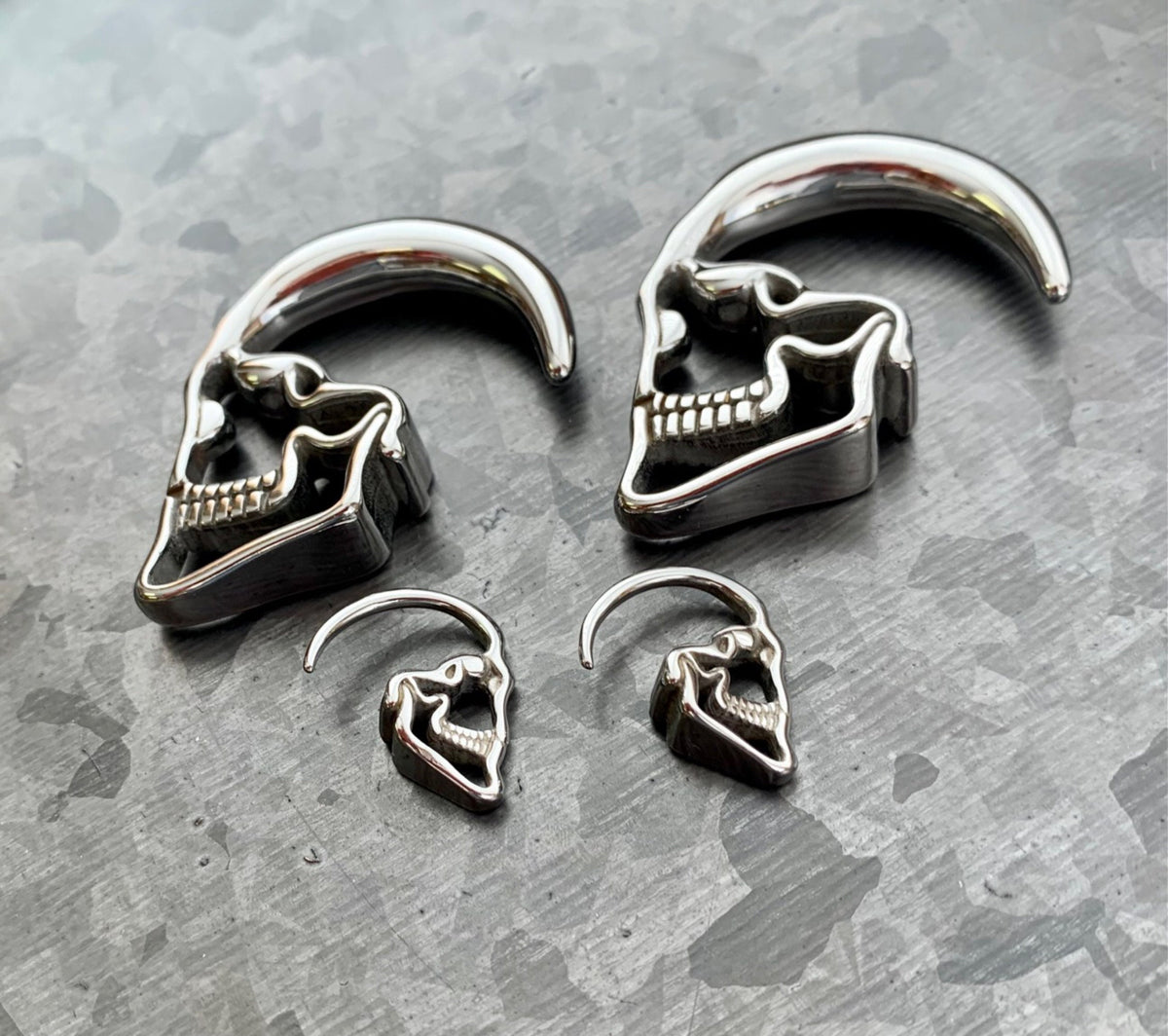 PAIR of Stunning 316L Surgical Steel Skull Hanging Tapers Expanders - Gauges 14g (1.6mm) thru 0g (8mm) available!