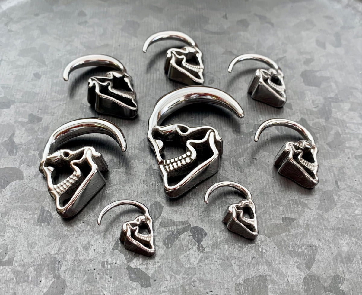PAIR of Stunning 316L Surgical Steel Skull Hanging Tapers Expanders - Gauges 14g (1.6mm) thru 0g (8mm) available!