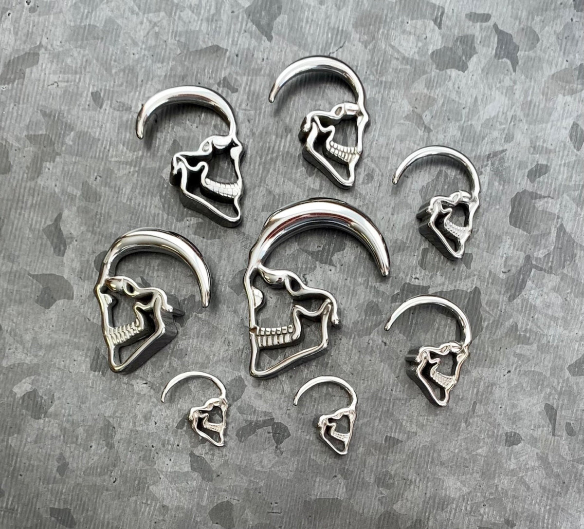PAIR of Stunning 316L Surgical Steel Skull Hanging Tapers Expanders - Gauges 14g (1.6mm) thru 0g (8mm) available!