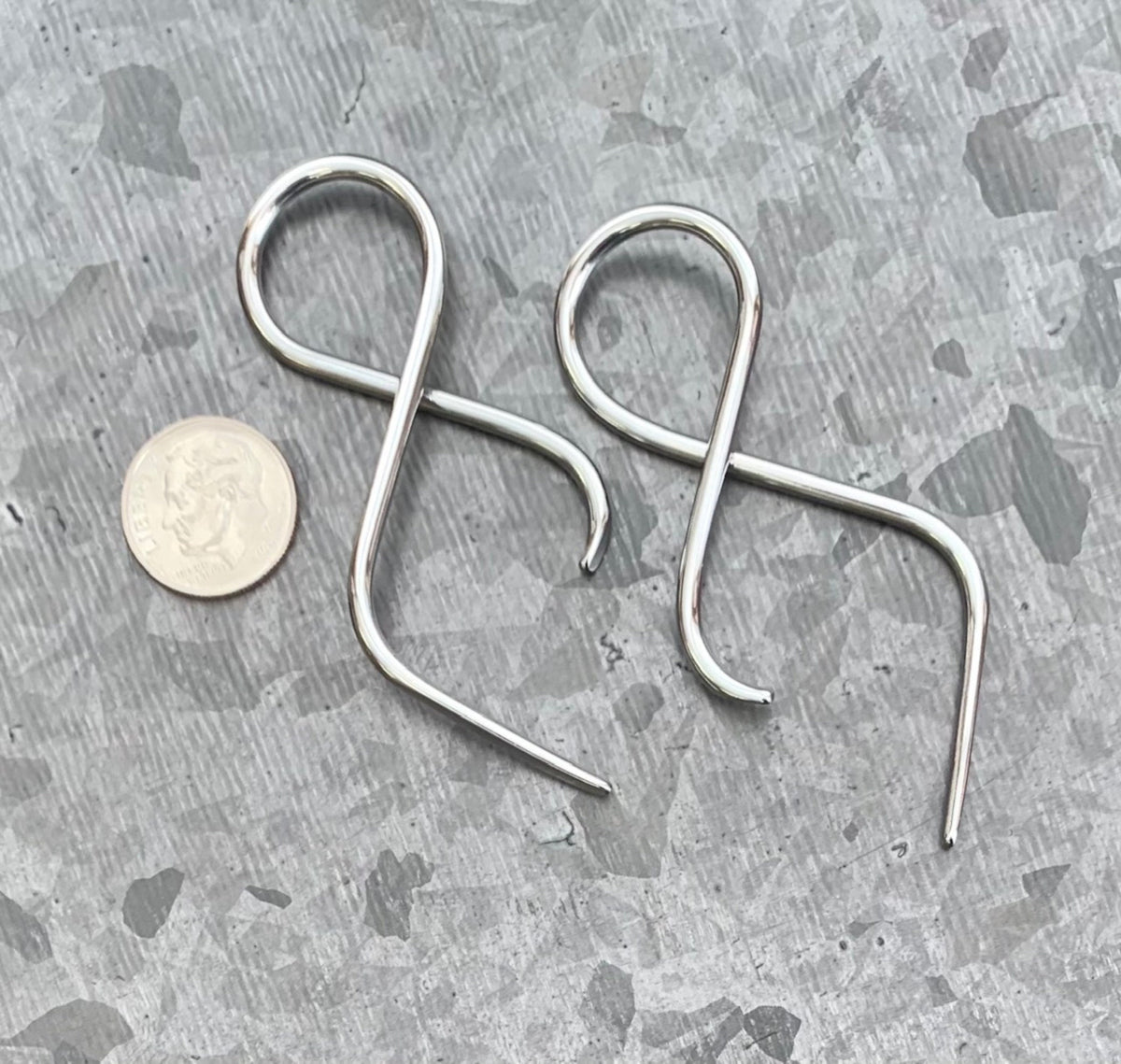 PAIR of Unique 316L Surgical Steel Twist Tail Hanging Tapers Expanders - Gauges 16g (1.2mm) thru 10g (2.4mm) available!