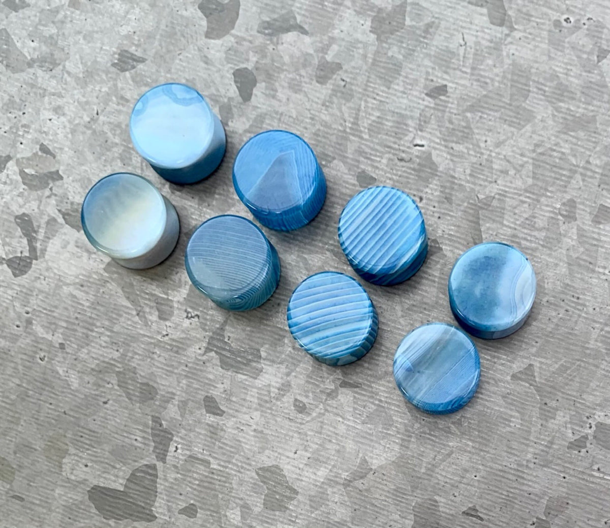 PAIR of Unique Blue Striped Agate Organic Double Flare Stone Tunnels- Gauges 2g (6mm) to 5/8" (16mm) available!