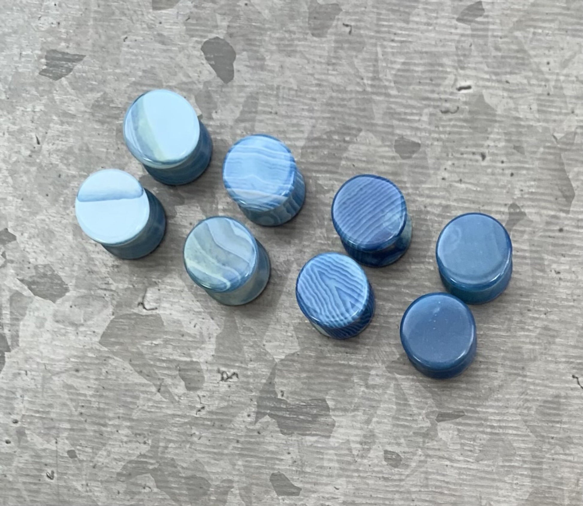 PAIR of Unique Blue Striped Agate Organic Double Flare Stone Tunnels- Gauges 2g (6mm) to 5/8" (16mm) available!