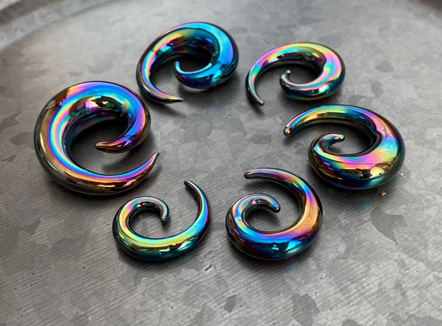 PAIR of Stunning Black Lucifer Glass Spiral Taper Plugs - Expanders Gauges 8g (3mm) thru 5/8" (16mm) available!