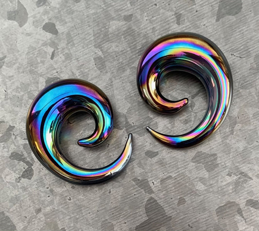 PAIR of Stunning Black Lucifer Glass Spiral Taper Plugs - Expanders Gauges 8g (3mm) thru 5/8" (16mm) available!