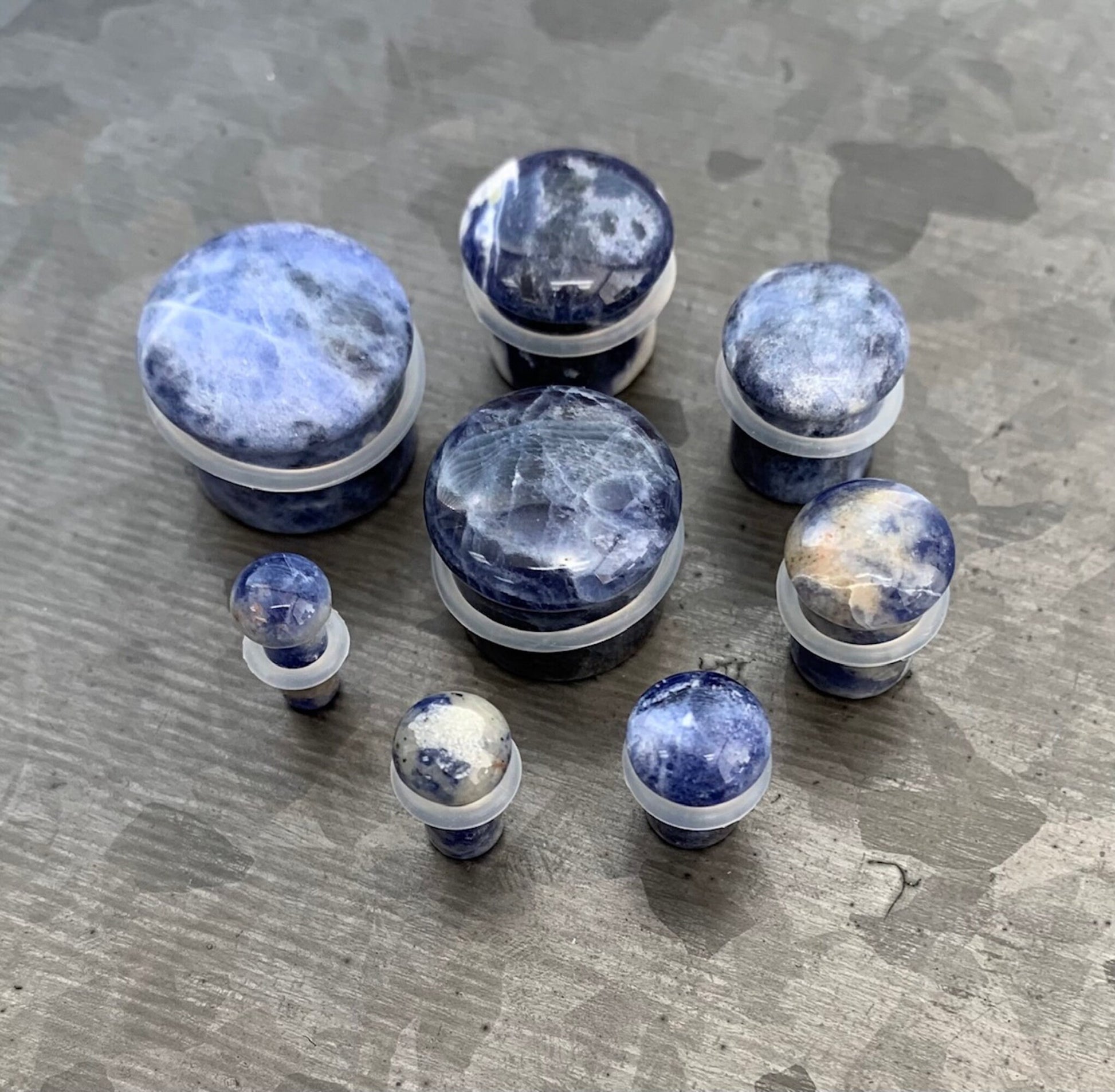 PAIR of Beautiful Organic Sodalite Single Flare Plugs with O-Rings - Gauges 6g (4mm) up to 5/8" (16mm) available!