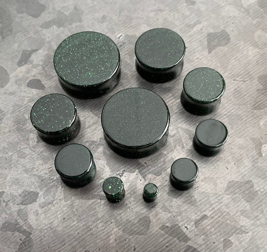 PAIR of Beautiful Green Goldstone Stone Sandstone Plugs/Tunnels - Gauges 8g (3.2mm) up to 1" (25mm) available!!