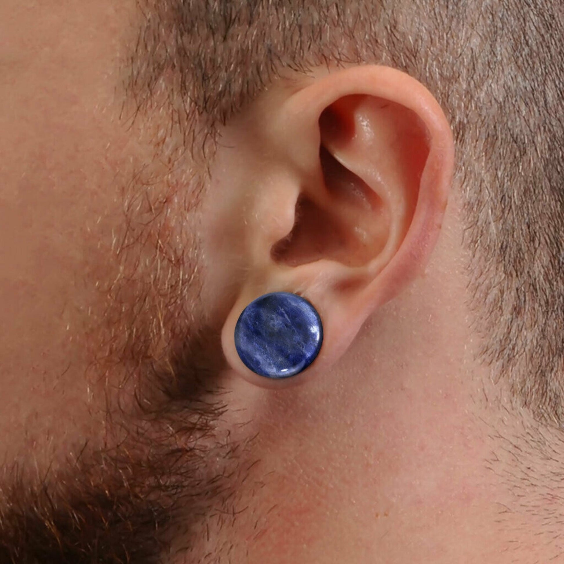 PAIR of Beautiful Organic Sodalite Single Flare Plugs with O-Rings - Gauges 6g (4mm) up to 5/8" (16mm) available!