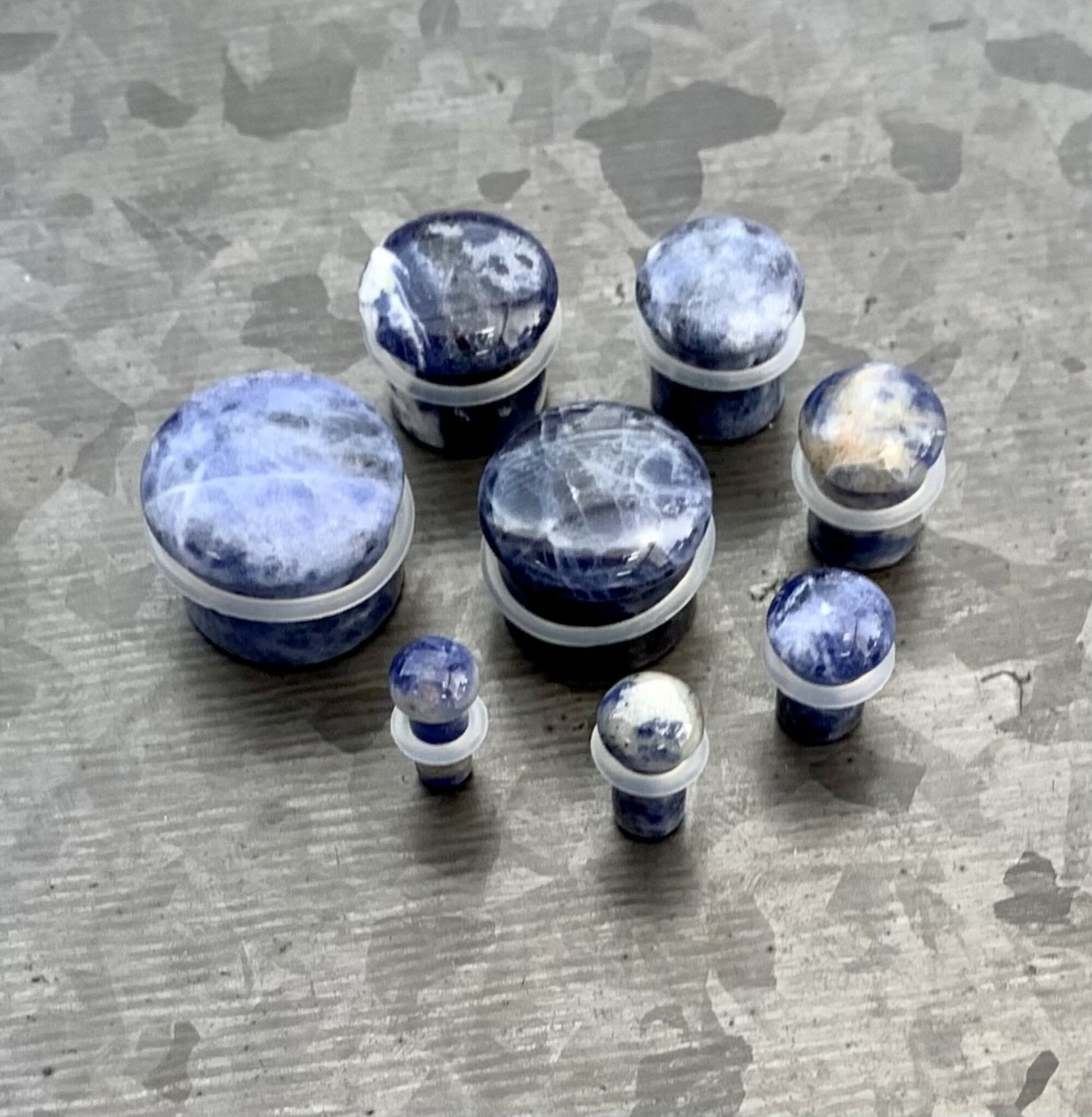 PAIR of Beautiful Organic Sodalite Single Flare Plugs with O-Rings - Gauges 6g (4mm) up to 5/8" (16mm) available!