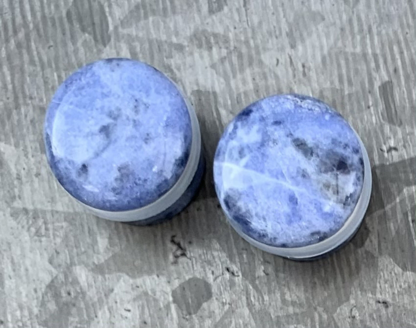 PAIR of Beautiful Organic Sodalite Single Flare Plugs with O-Rings - Gauges 6g (4mm) up to 5/8" (16mm) available!