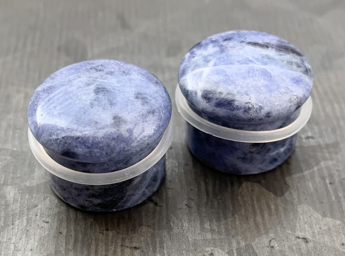 PAIR of Beautiful Organic Sodalite Single Flare Plugs with O-Rings - Gauges 6g (4mm) up to 5/8" (16mm) available!