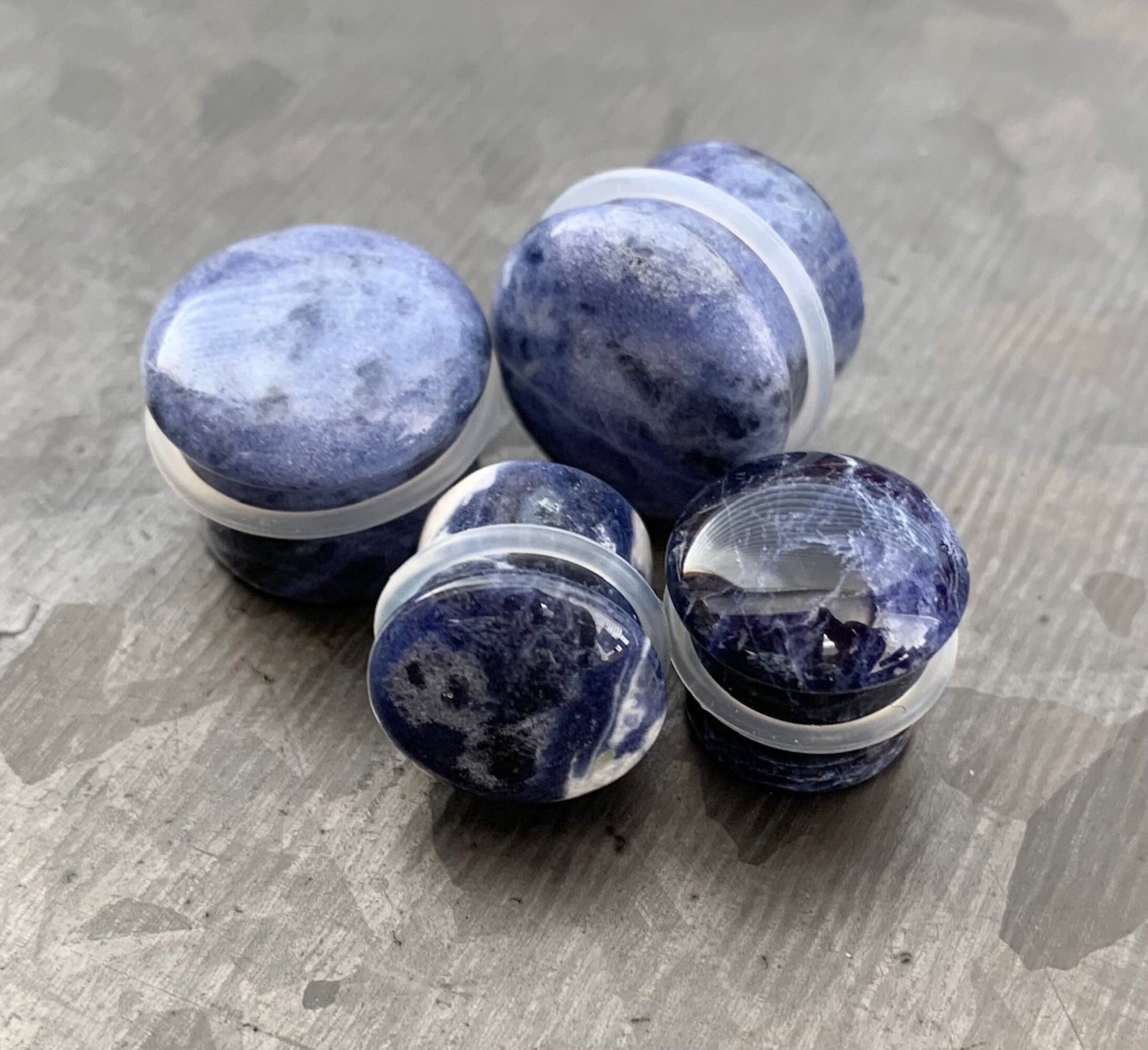 PAIR of Beautiful Organic Sodalite Single Flare Plugs with O-Rings - Gauges 6g (4mm) up to 5/8" (16mm) available!