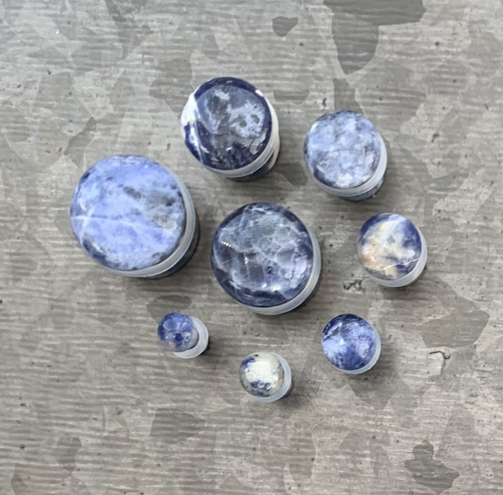 PAIR of Beautiful Organic Sodalite Single Flare Plugs with O-Rings - Gauges 6g (4mm) up to 5/8" (16mm) available!