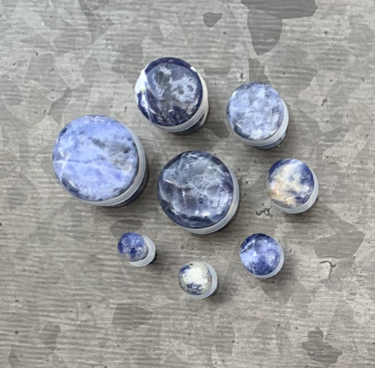 PAIR of Beautiful Organic Sodalite Single Flare Plugs with O-Rings - Gauges 6g (4mm) up to 5/8" (16mm) available!