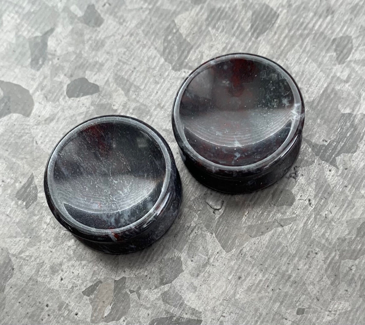 PAIR of Stunning Organic Concave Bloodstone Stone Double Flare Plugs - Gauges 2g (6mm) up to 1" (25mm) available!