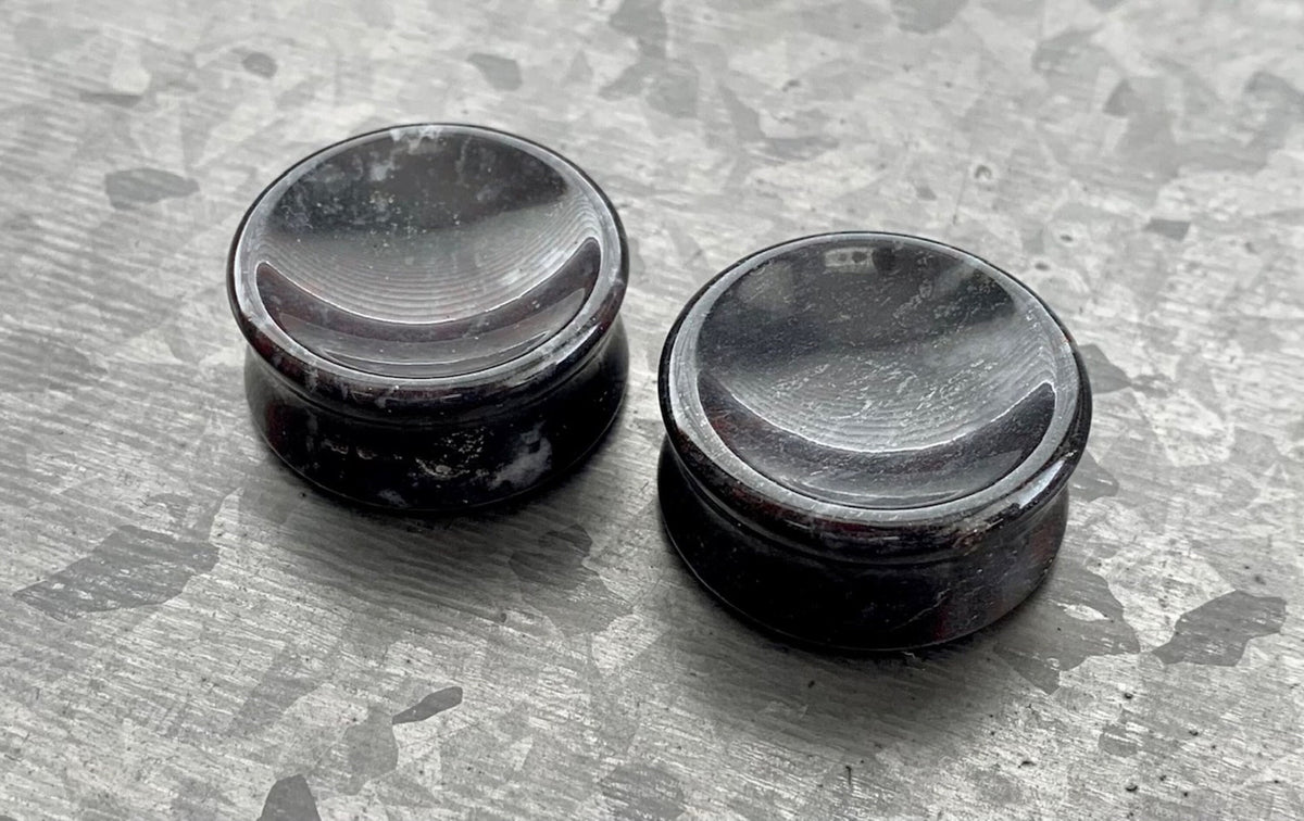 PAIR of Stunning Organic Concave Bloodstone Stone Double Flare Plugs - Gauges 2g (6mm) up to 1" (25mm) available!