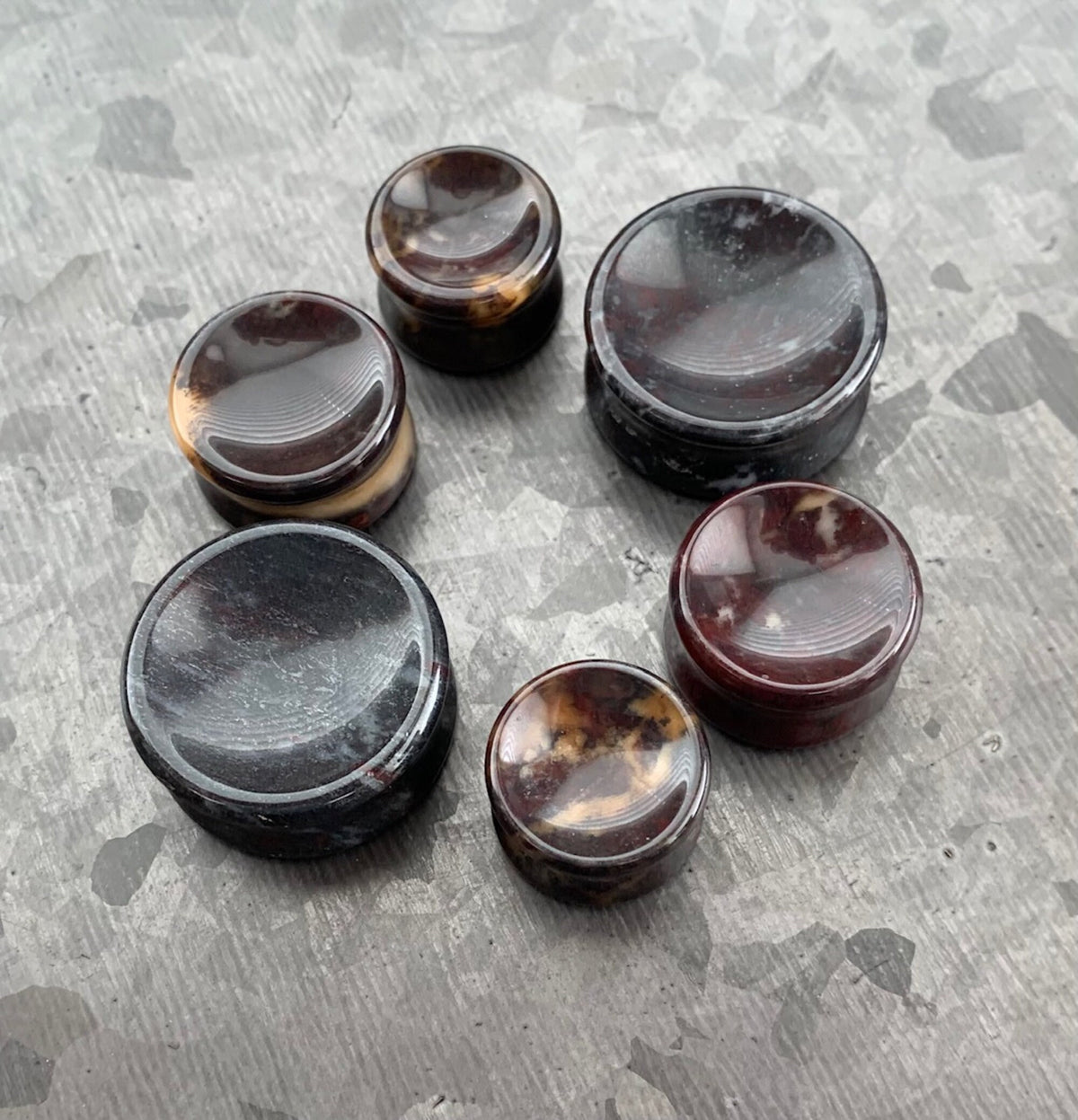 PAIR of Stunning Organic Concave Bloodstone Stone Double Flare Plugs - Gauges 2g (6mm) up to 1" (25mm) available!
