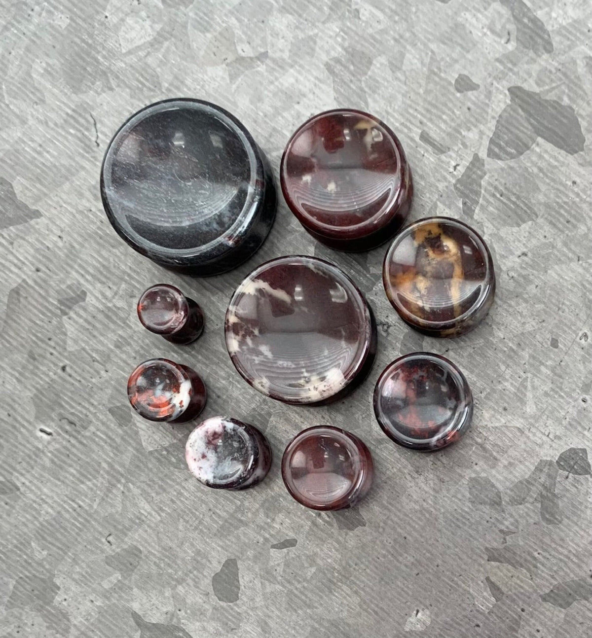 PAIR of Stunning Organic Concave Bloodstone Stone Double Flare Plugs - Gauges 2g (6mm) up to 1" (25mm) available!