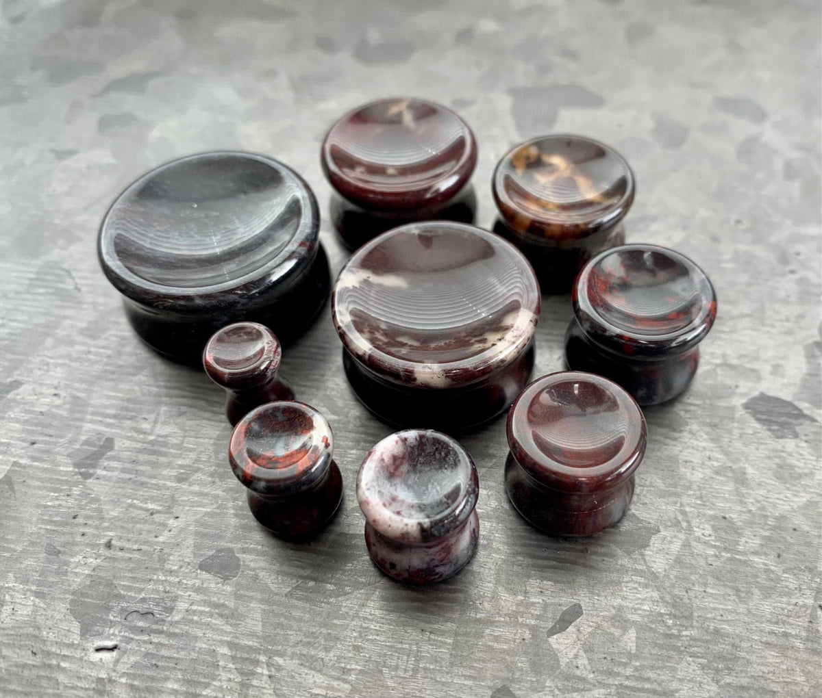 PAIR of Stunning Organic Concave Bloodstone Stone Double Flare Plugs - Gauges 2g (6mm) up to 1" (25mm) available!
