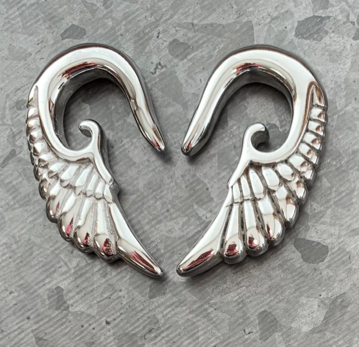 PAIR of Stunning 316L Surgical Steel Angel Wing Hanging Tapers Expanders - Gauges 14g (1.3mm) thru 0g (8mm) available!