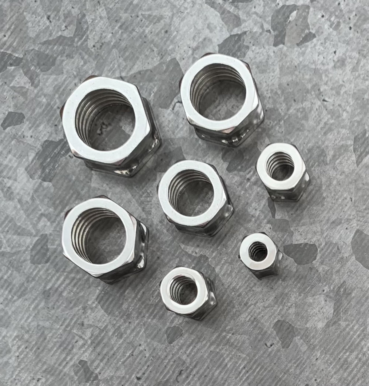 PAIR of Stunning 316L Surgical Steel Hexagon Bolt Double Flare Tunnels - Gauges 2g (6mm) thru 5/8" (16mm) available!