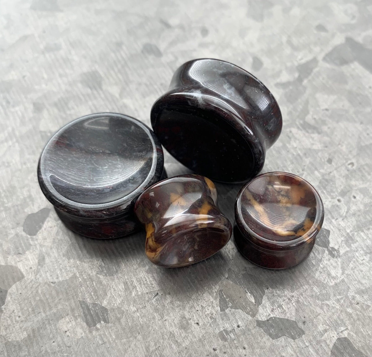 PAIR of Stunning Organic Concave Bloodstone Stone Double Flare Plugs - Gauges 2g (6mm) up to 1" (25mm) available!