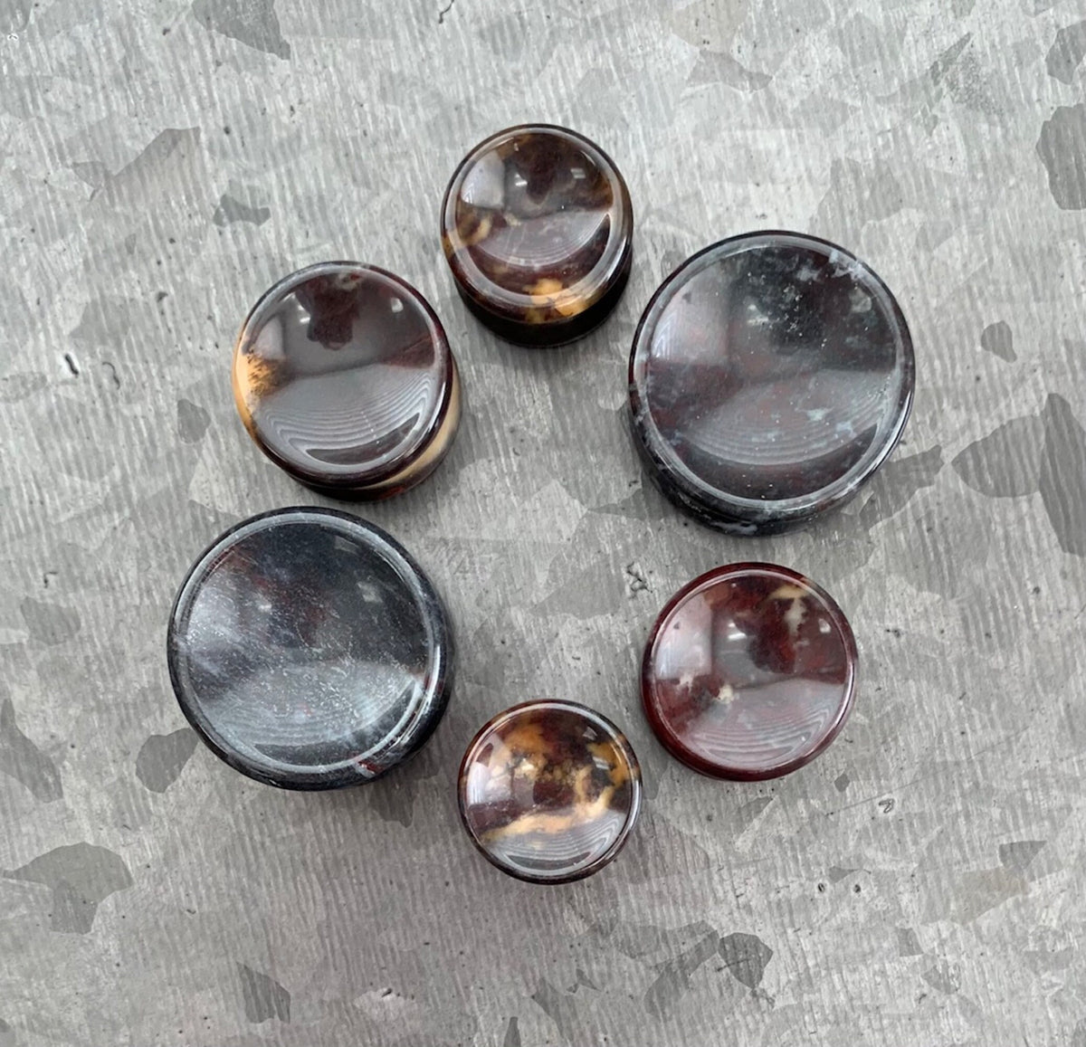 PAIR of Stunning Organic Concave Bloodstone Stone Double Flare Plugs - Gauges 2g (6mm) up to 1" (25mm) available!