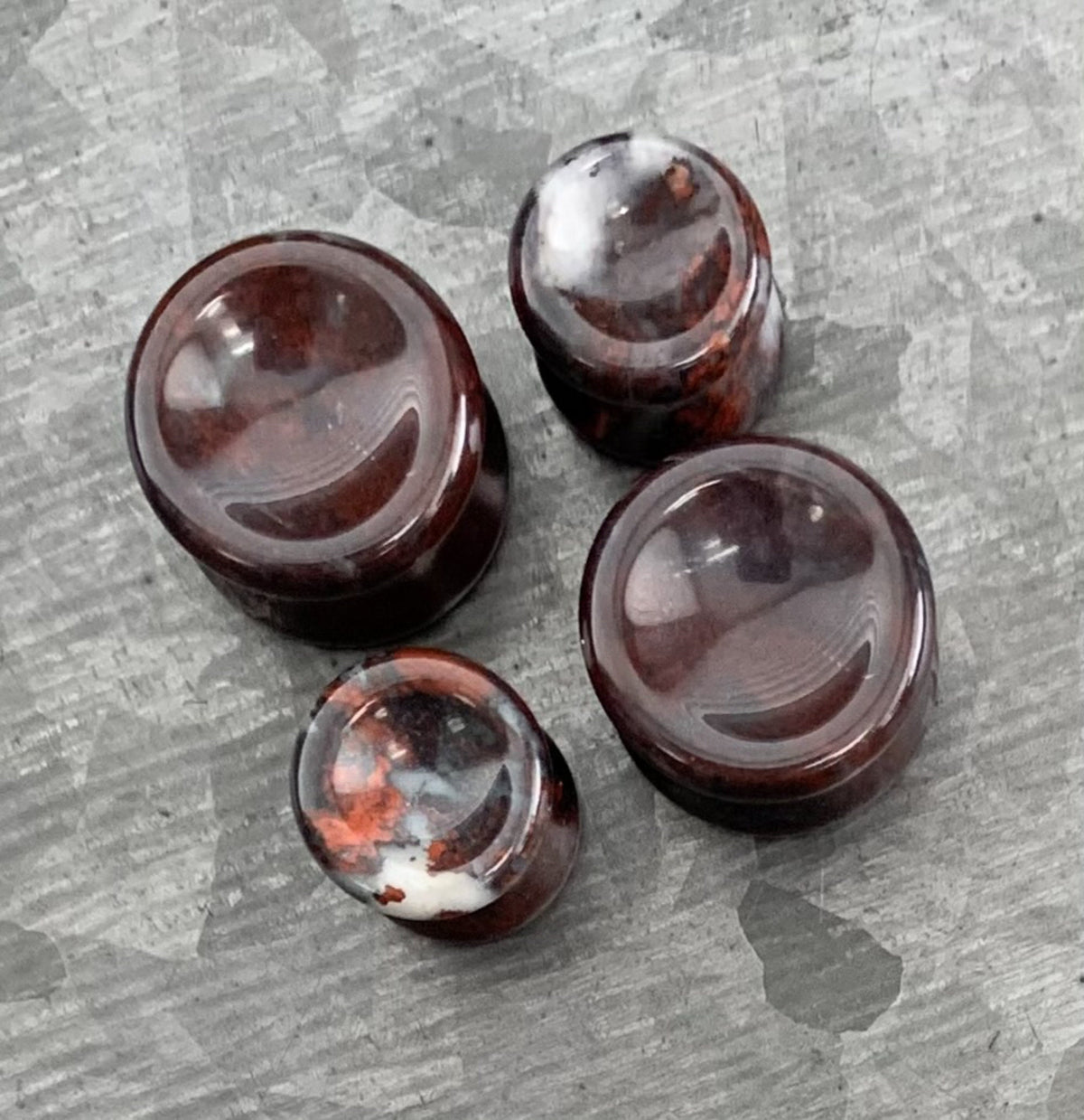 PAIR of Stunning Organic Concave Bloodstone Stone Double Flare Plugs - Gauges 2g (6mm) up to 1" (25mm) available!