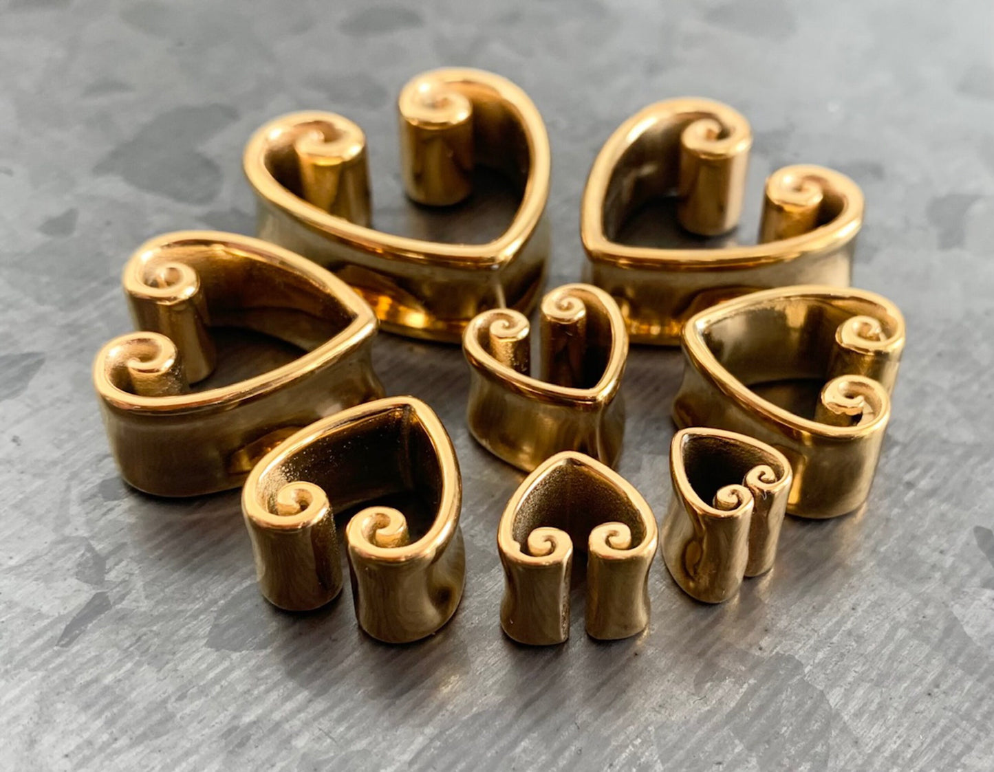 PAIR of Beautiful Vintage Heart Steel Double Flare Saddle Tunnels/Plugs - Silver, Gold & Black - Gauges 00g (10mm) thru 1" (25mm) available!