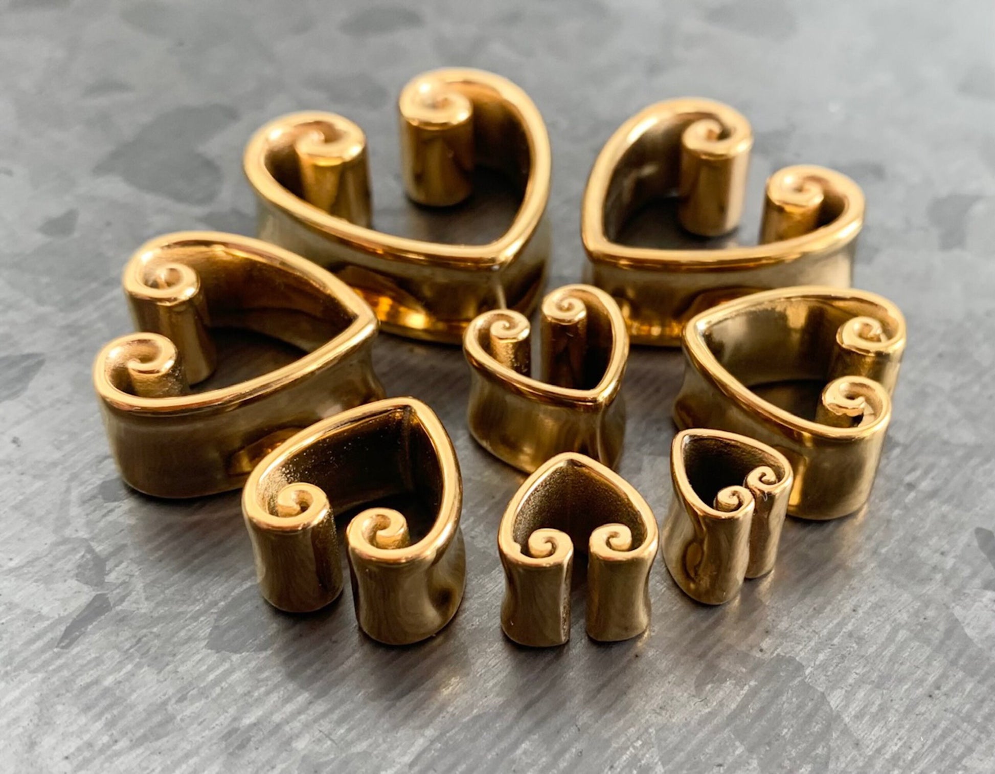 PAIR of Beautiful Vintage Heart Steel Double Flare Saddle Tunnels/Plugs - Silver, Gold & Black - Gauges 00g (10mm) thru 1" (25mm) available!