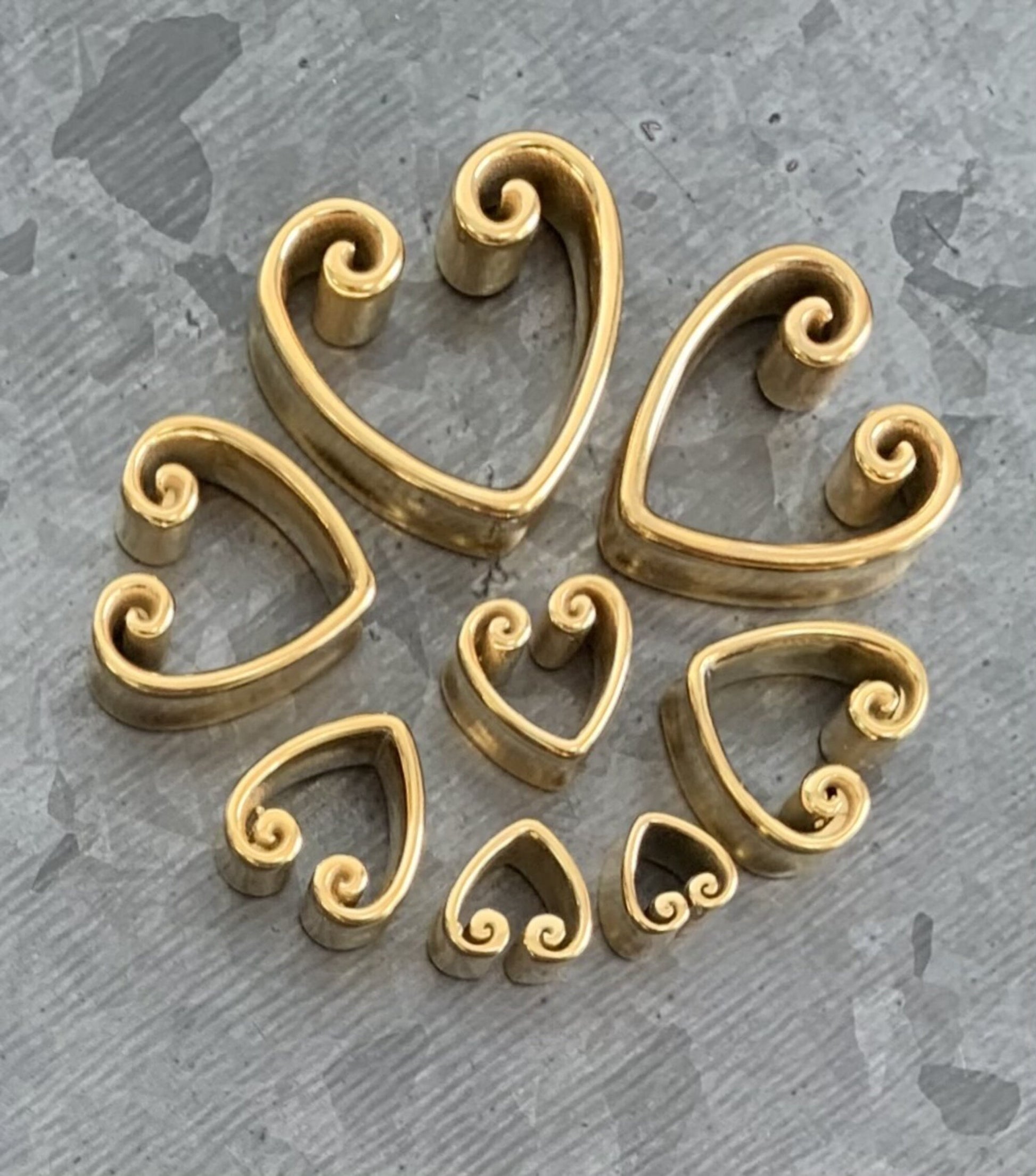 PAIR of Beautiful Vintage Heart Steel Double Flare Saddle Tunnels/Plugs - Silver, Gold & Black - Gauges 00g (10mm) thru 1" (25mm) available!