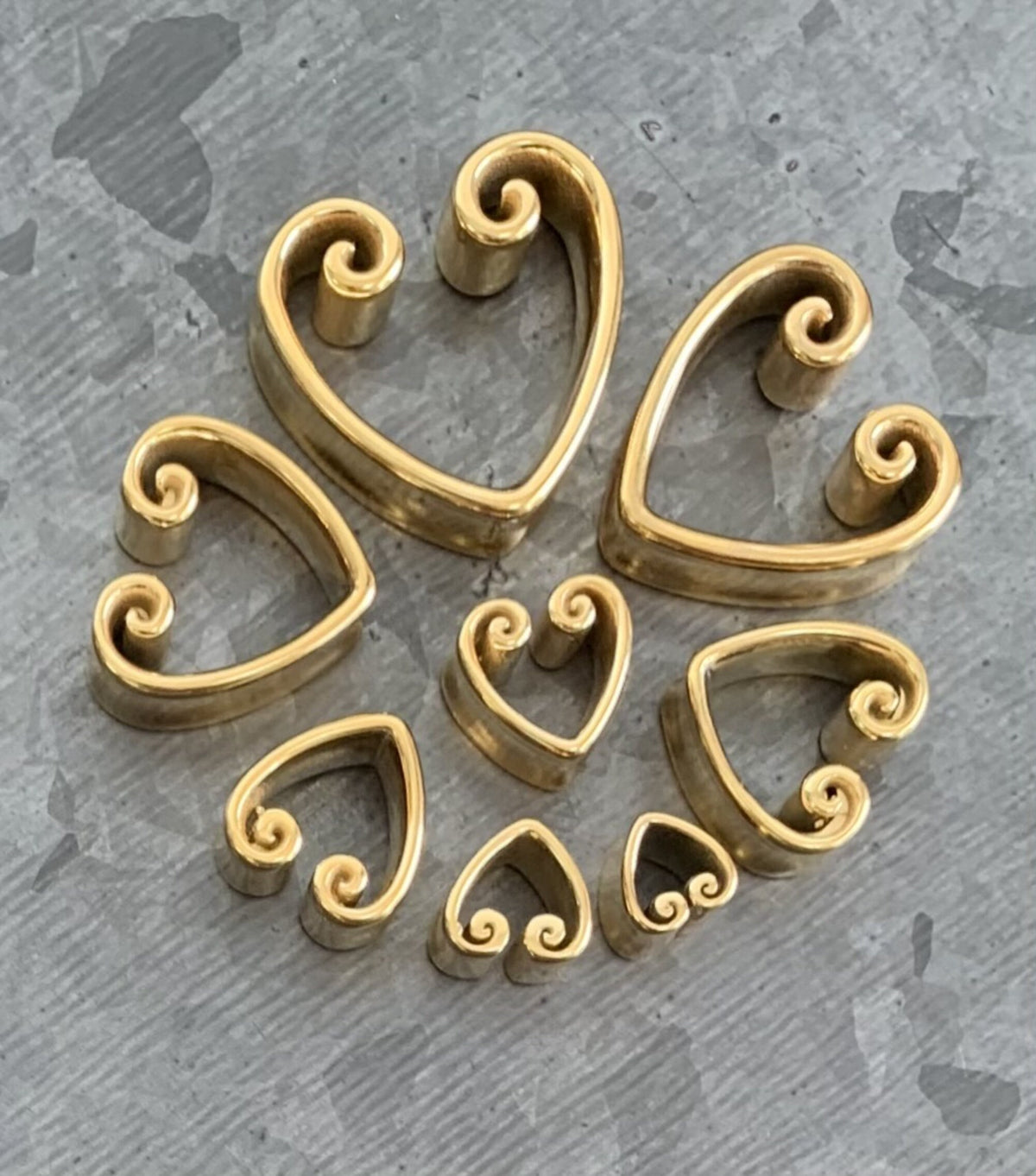 PAIR of Beautiful Vintage Heart Steel Double Flare Saddle Tunnels/Plugs - Silver, Gold & Black - Gauges 00g (10mm) thru 1" (25mm) available!